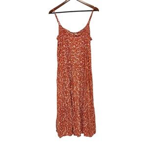 Natural Life Rust & White Floral Midi Dress Pocket Flowy Boho Size Medium